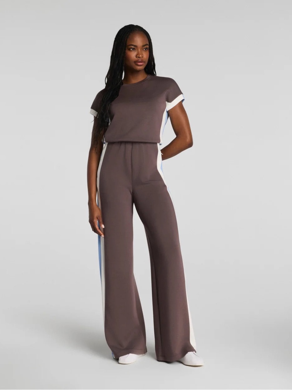 SPANX AirEssentials Colorblock Jumpsuit - Dark Cacao Stripe